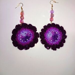 Purple Crochet Flower Earrings